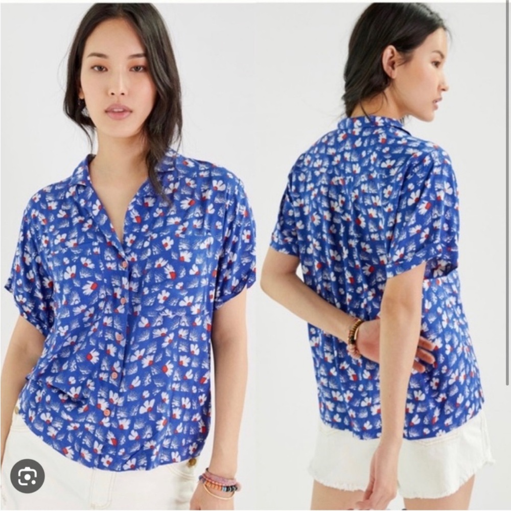 Maeve by Anthropologie Blue Floral Women's Top